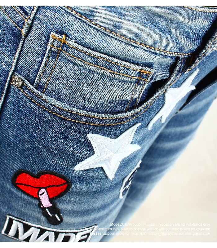Embroidery Flower Denim Jeans