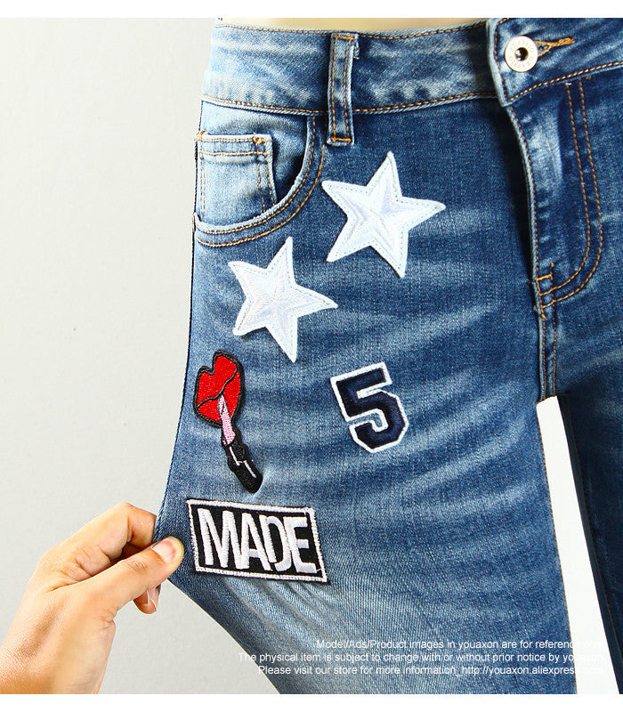 Embroidery Flower Denim Jeans