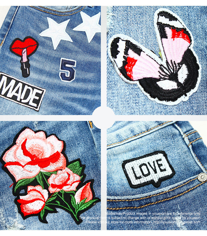 Embroidery Flower Denim Jeans