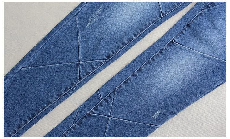 Patchwork Stretch Ripped Denim Jeans