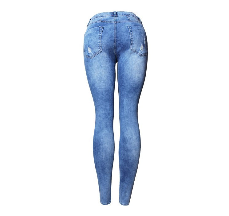 Cotton Denim Ripped Skinny Jeans
