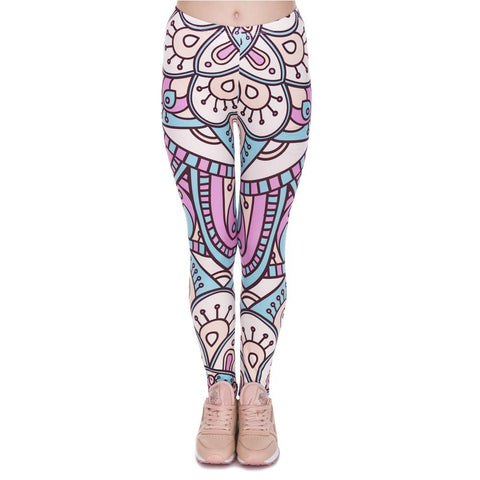 Turquoise And Pink Printing Leggings