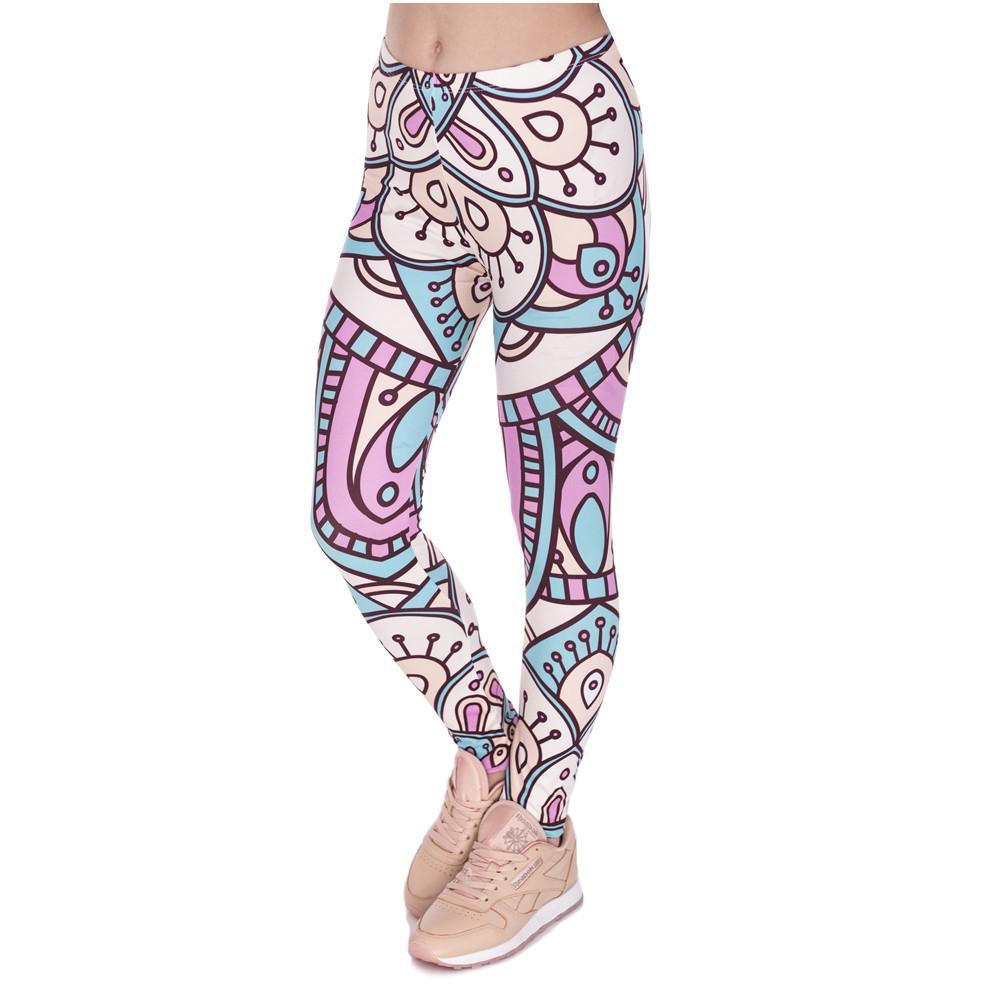 Turquoise And Pink Printing Leggings