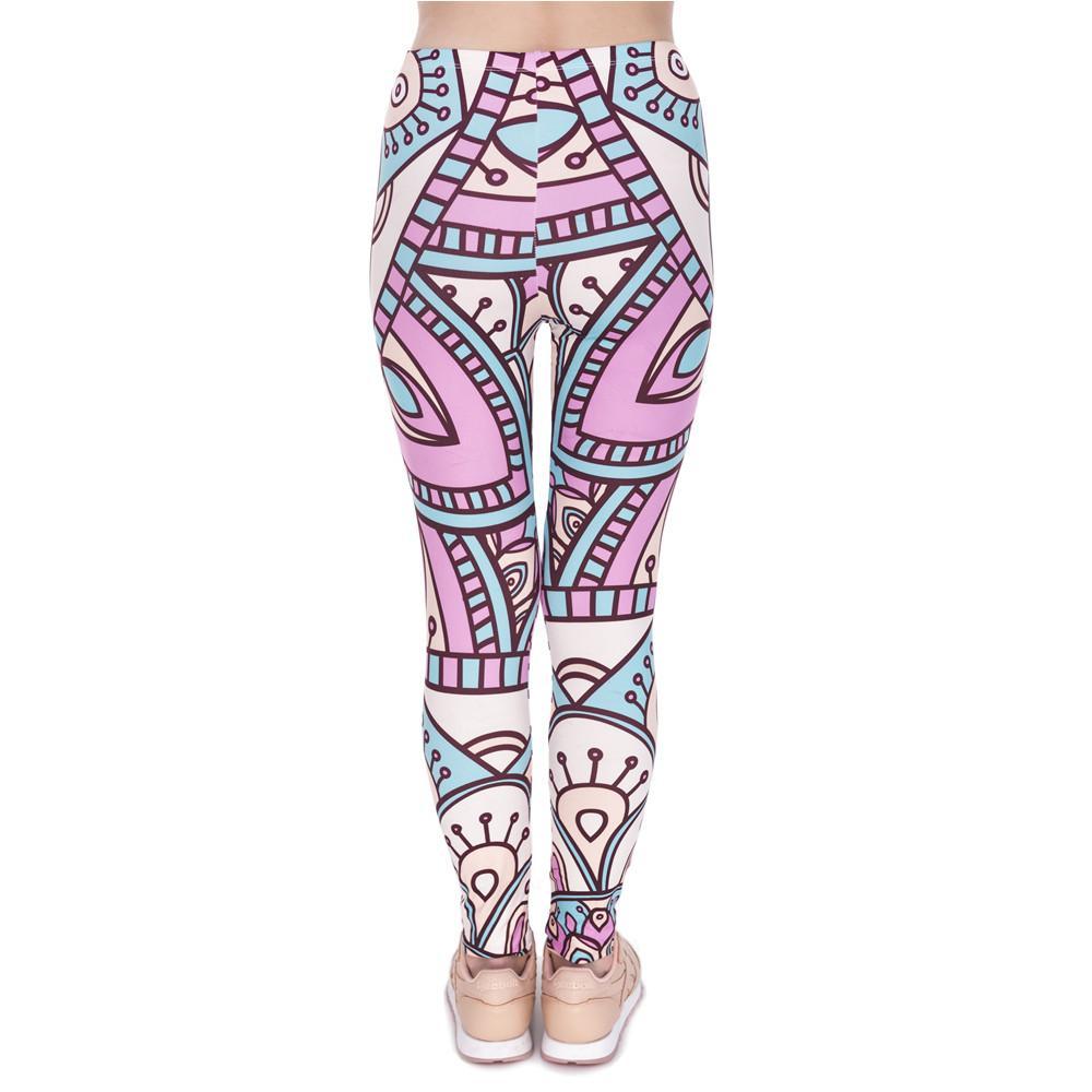 Turquoise And Pink Printing Leggings