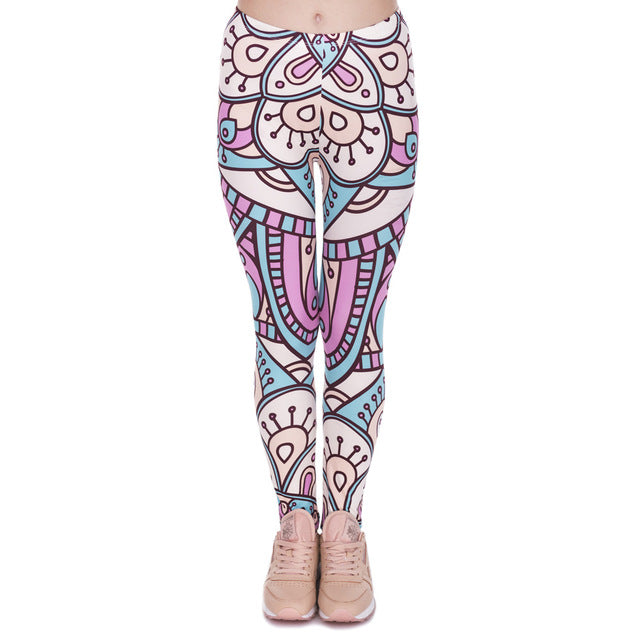 Turquoise And Pink Printing Leggings