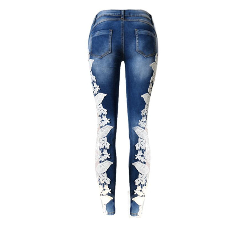 Floral Lace Denim Jeans