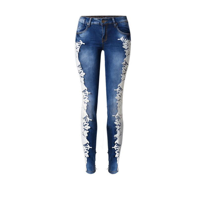 Floral Lace Denim Jeans