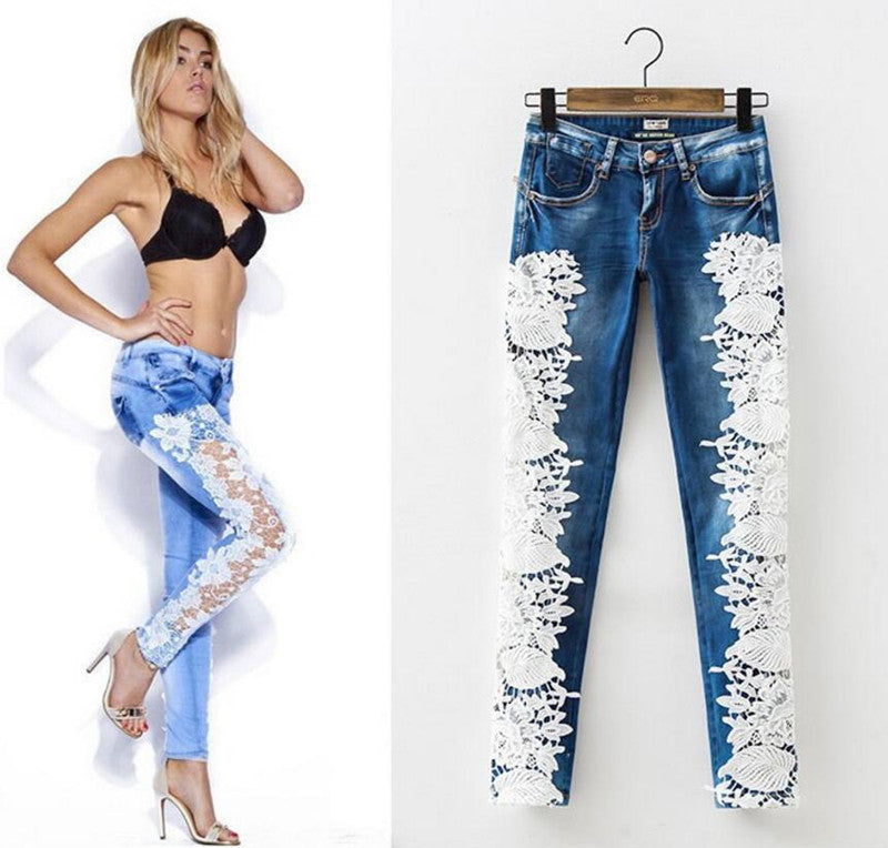 Floral Lace Denim Jeans