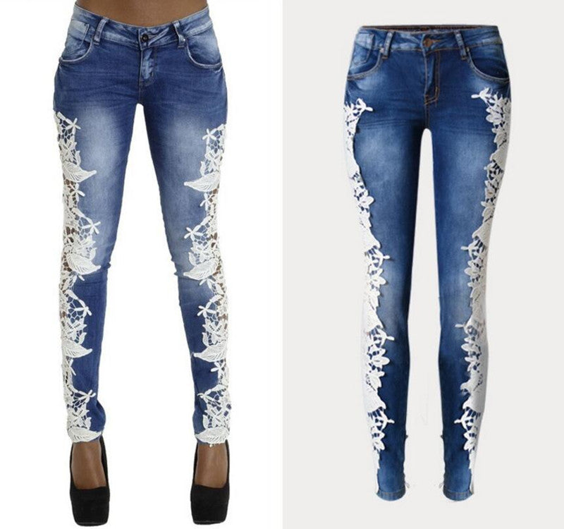Floral Lace Denim Jeans