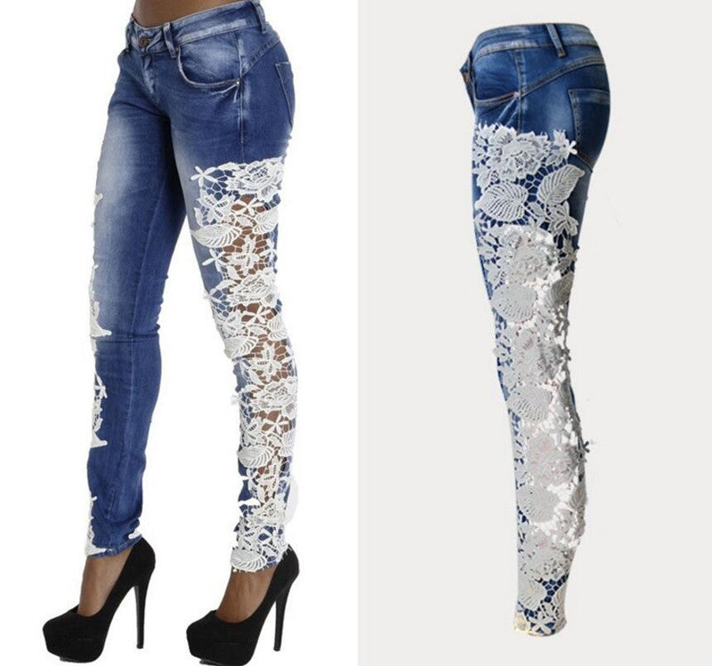 Floral Lace Denim Jeans