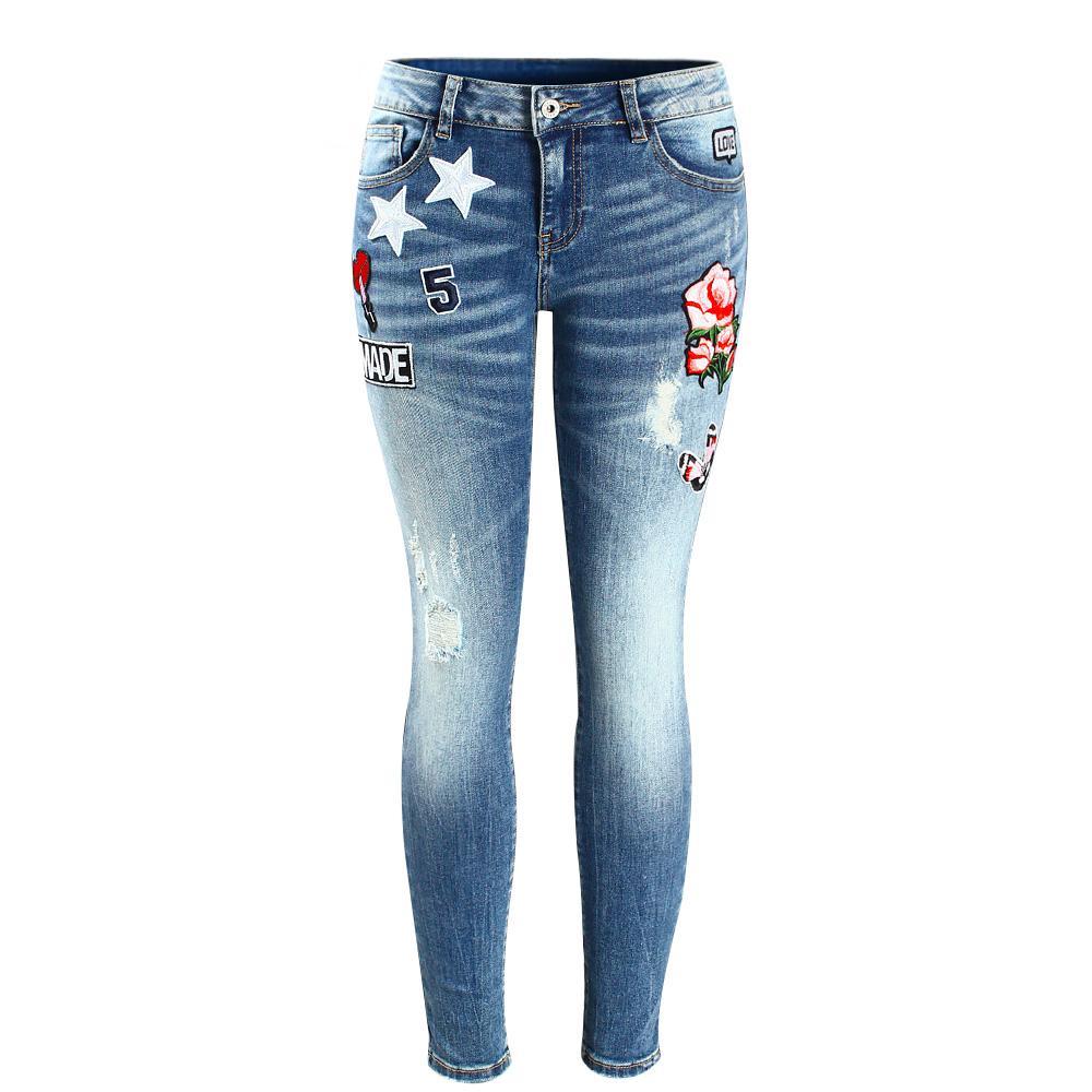 Embroidery Flower Denim Jeans