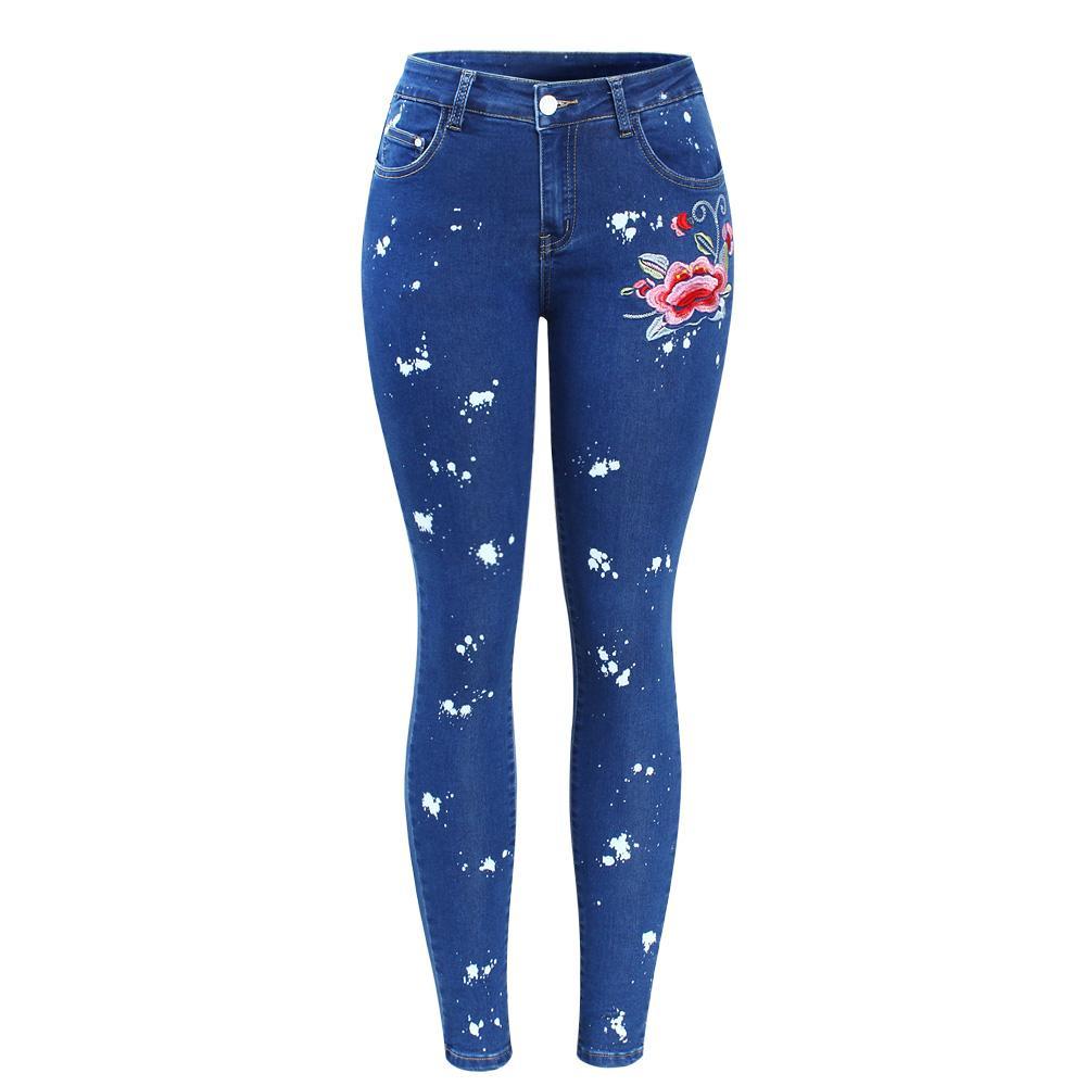 Floral Dirty Jeans With Embroidery