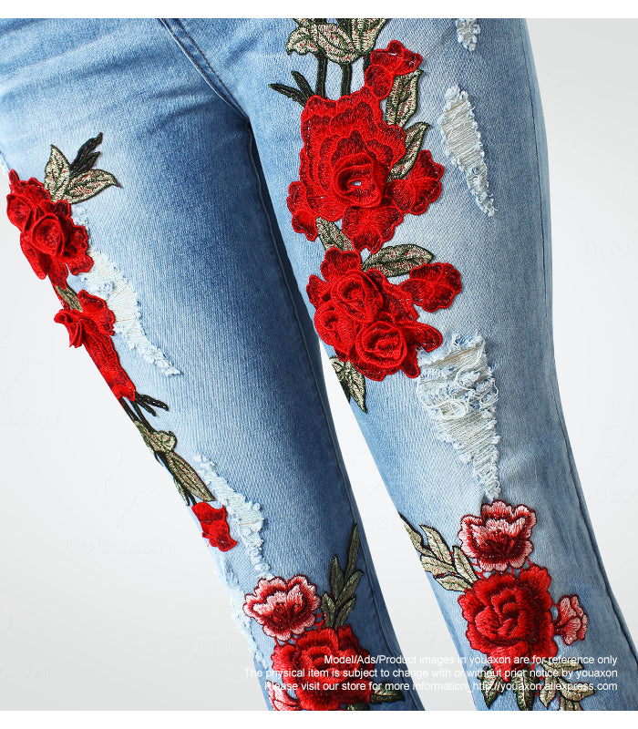 3D Embroidery Flowers Jeans