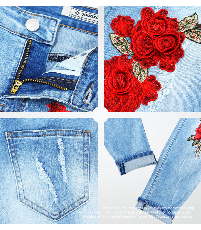 3D Embroidery Flowers Jeans