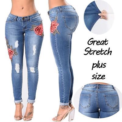 Flower Embroidered Denim Jeans