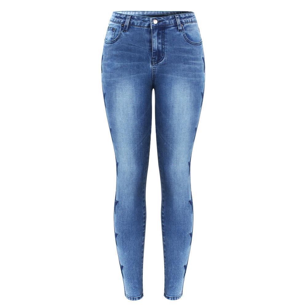 Stars Embroidered Denim Jeans