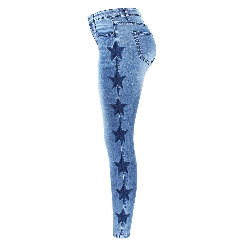 Stars Embroidered Denim Jeans
