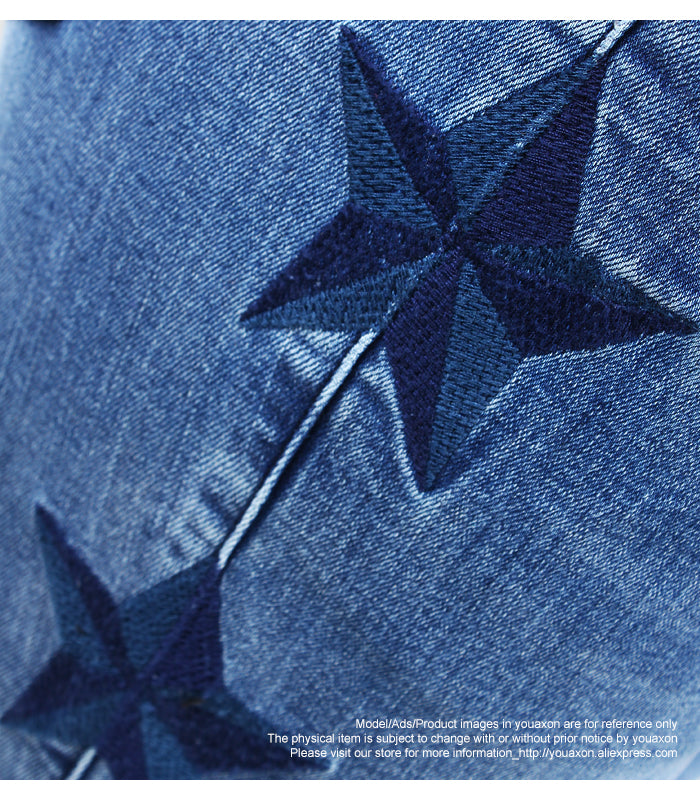 Stars Embroidered Denim Jeans