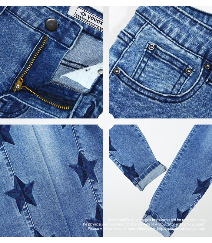 Stars Embroidered Denim Jeans