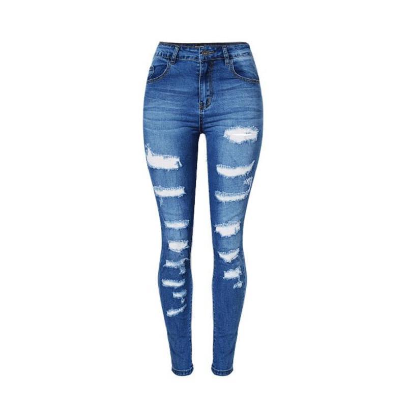 Hole Denim Elastic Jeans