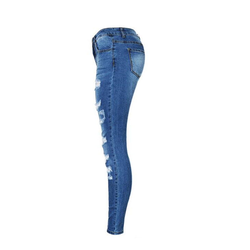 Hole Denim Elastic Jeans