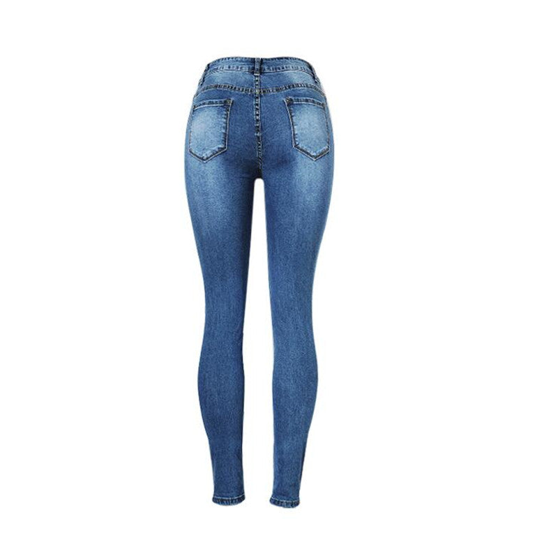 Hole Denim Elastic Jeans
